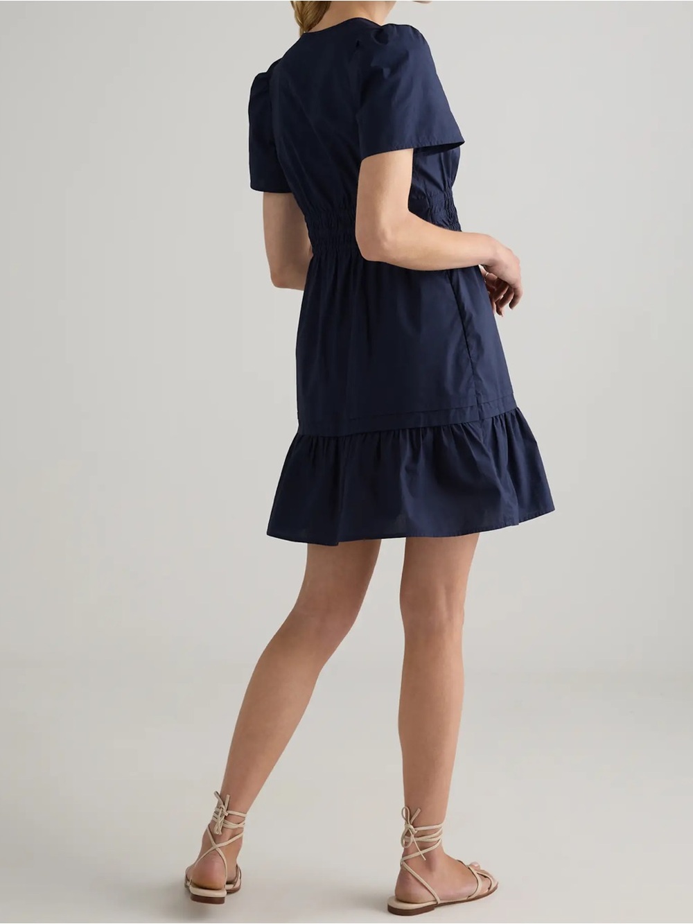 NWT Quince 100% Organic Cotton Poplin Tiered Mini Dress-Navy - Picture 2 of 9